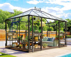 Jocisland 11x8.3x8.6 FT Polycarbonate Greenhouse with Clear Panels- 6 FT Wall Height Outdoor Aluminum Greenhouses with 2 Vents, Double Doors with Hook, Walk-in Greenhouse for Backyard Garden