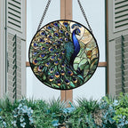 Stained Glass Window Hanging, Turquoise Peacock Sun Catcher for Door Home Decor Blue Green Suncatcher Christmas Mother's Day Birthday Gifts for Women Men Mom and Nana 11.8 in
