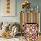 Tropical Pineapples Laundry Basket Foldable With Handles Palm Leaves Tote Bag Oxford Cloth Colorful Laundry Hamper Clothes Toy Storage Bucket For Bathroom/Laundry/Bedroom 18.9" x 16.5 "