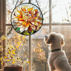 Stained Glass Window Hanging - Chrysanthemum Suncatcher for Doors Garden Patio Birth Flowers Sun Catchers Decor Christmas Mother's Day Birthday Gifts for Women Men Mom Nana Friend 6.3 in