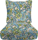 RSH DECOR Deep Seating Cushion with Pillow Back | 24” x 23” Seat | Water and Fade-Resistant Spun Fabric | Outdoor Chair Cushion Set for Patio Furniture | Copeland Caribe Blue