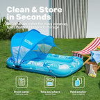 SLOOSH Inflatable Pool Floats Adult, 70" x 46" Tanning Pool with Canopy, 4 in 1 Lounger Float with Pillow, Suntan Tub Raft Floatie, Sunbathing Bed Lounge for Water Blow Up Kids Ball Pit Party Gifts
