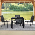 5 Pieces Round Dining Table Set for 4, Patio Dining Set Includes 4 Black Stackable Patio Chairs and Black Square Table, Patio Furniture Sets with Sling Support for Outside, Garden