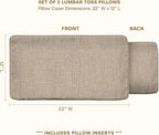 Honeycomb Outdoor Lumbar Pillow 2-Pack, 22 x 12, Textured Solid Birch Tan Throw Pillows for Patio Furniture