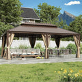 EROMMY 14'x22' Hardtop Gazebo Double Roof Galvanized Steel Canopy Outdoor Aluminum Frame Permanent Metal Pavilion with Netting and Curtains for Patio Backyard Deck and Lawns