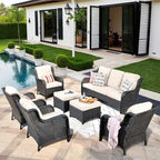 HOOOWOOO Patio Furniture Set,7 Piece Outdoor Furniture,Wicker Patio Conversation Couch Chairs Ottoman Set,Beige