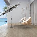 Midtown Umbrellas The Swilt 9 Feet Patio Umbrella in Terylast Zebra (Black/White Stripes) Polyester Fabric - Fiberglass Ribs, Auto-Tilt Aluminum Frame For Backyard, Deck, Garden, Pool - White Pole