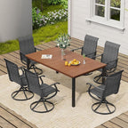 VICLLAX 7 Pieces Outdoor Dining Set, Patio Furniture Set of 6 Patio Swivel Dining Chairs and Rectangular Patio Table, Dark Charcoal Chairs & Walnut Tabletop