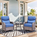 Luxury High Back Outdoor Swivel Rocker Patio Chairs with Side Table & 6-Inch Thick Cushions, 3 Pieces Patio Furniture Set for Porch, Balcony, Deck and Yard