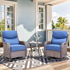 Luxury High Back Outdoor Swivel Rocker Patio Chairs with Side Table & 6-Inch Thick Cushions, 3 Pieces Patio Furniture Set for Porch, Balcony, Deck and Yard