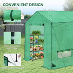 8x8 Pop Up Walk-in Greenhouse, Indoor & Outdoor PE Cover Green House w/ Power Access Ports, Roll-up Zippered Doors and Windows, Green