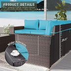 Patio Furniture Set with Propane Fire Pit, 7-Piece Outdoor Sectional Sofa Conversation Set w/ETL Approved 43" Gas Fire Table & Coffee Table - Turquoise