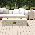 UPHA 56-inch Outdoor Propane Gas Fire Pit Table 50000 BTU Concrete Rectangle FirePit for Outside Patio with Propane Tank Cover, Wind Guad, Blue Glass Rocks, Rain Cover, Beige Texture