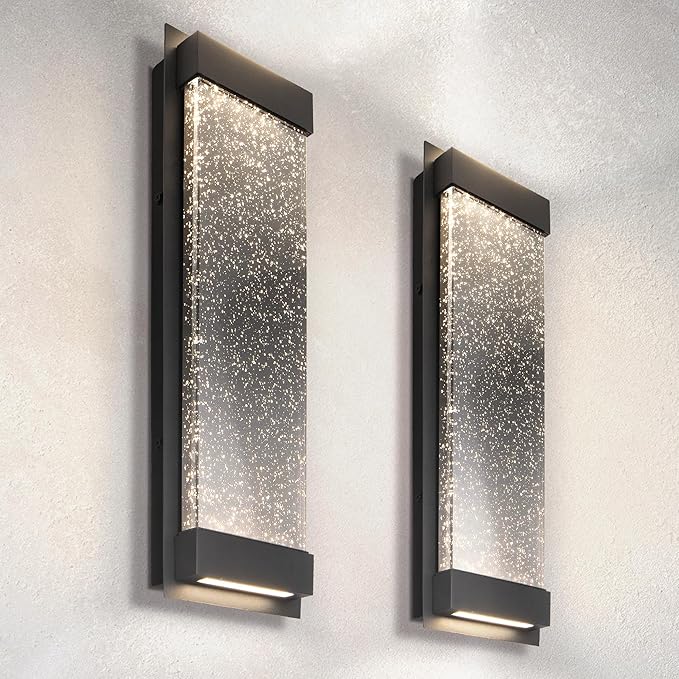 ASD LED 18 Inch Bubble Glass Wall Light Fixture | 22W 520LM 3000K-5000K 100-277V | 3CCT, Waterproof, Dimmable, Up-Down Glow, ETL Listed | Exterior Flush Mount Sconce, Outdoor Lighting | Black, 2 Pack