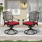 Set of 2 Cast Aluminum Patio Chairs with Cushions, All-Weather Aluminum Outdoor Swivel Chairs, Metal Outdoor Rocking Chairs for Backyard, Poolside and Bistro(Red, 2 Pieces)