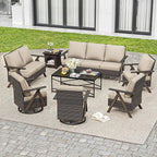 8 Pieces Patio Furniture Set,Outdoor Loveseat Sofa & High Back Swivel Rocker Patio Chairs, Wicker Conversation Set with Coffee Table and Side Table for Deck Yard and Poolside