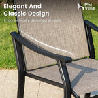 PHI VILLA Outdoor Dining Set for 6, Patio Chairs withTextilene Fabric and Metal Frame, Metal Dining Table with Umbrella Hole,Outdoor Table Chair Set for Patio