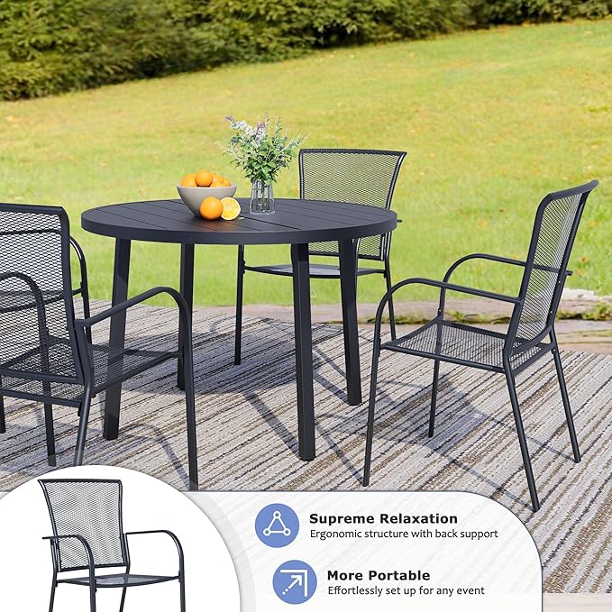 Outdoor Metal Patio Chairs Set of 2, Stackable Iron Mesh Dining Chairs with Armrests, All-Weather Bistro Chairs for Garden, Backyard, Porch, or Balcony
