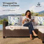 HERA'S HOUSE Patio Furniture Set, Outdoor Wicker Furniture with Fire Pit, 8 Pieces Deep Seating Outdoor Conversation Sofa Sets with Thick Cushions for Deck Backyard Lawn, Beige