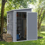 JUMMICO Outdoor Storage Shed, 5 x 4 FT Resin Shed with Floor and Lockable Door, Plastic Garden Tool Outside Sheds for Patio Backyard Lawn