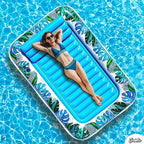 JAMBO Inflatable Tanning Pool Lounger Float, 70 x 47 Sun Tanning Pool Float with Pillow, Water Lounge Raft, Pool Floatie for Adults, Tanning Raft Pool Tub, Water Tanning Bed Kiddie Pool Tanning Floats
