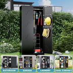 71" Metal Tools Storage Cabinet with Doors and Shelves, Outdoor Storage Sheds with Lock, Black Cleaning Supplies Organization Cabinet with Hanging Rod for Garage, Outdoor,
