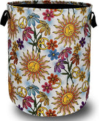 Colorful Hippie Peace Flowers Laundry Basket Foldable With Handles Tote Bag Oxford Cloth Funny Laundry Hamper Clothes Storage Bucket Toy Organizer For Bathroom/Laundry/Bedroom 18.9"x16.5 "