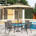 PHI VILLA 5 Pieces Patio Dining Set for 4 with 10ft Patio Umbrella, Metal Outdoor Stackable Wrought Iron Chair Set of 4 & 37" Metal Dining Table,3 Tier Vented Market Table Beige Umbrella