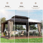 GREEN PARTY 12 X 18ft Hardtop Gazebo with Nettings and Curtains, Heavy Duty Double Roof Galvanized Steel, Outdoor Aluminum Gazebos Pergolas for Patios, Backyard, Deck, Garden, Lawns