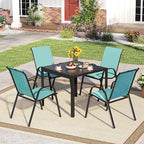 Tangkula Patio Dining Chairs Set of 4, Outdoor Stackable All Weather Heavy Duty Dining Chairs Set with Armrests, Support 330 LBS, for Poolside, Backyard, Garden, Deck, Front Porch (Turquoise Blue)
