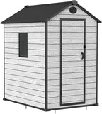 4.4x6 FT Resin Outdoor Storage Shed Large, 230 Cuft Garden Tool Sheds & Outdoor Storage Plastic Shed with Floor, 7FT Tall Backyard Outside Lawn Mower Storage Shed with Side Window, Cemented Grey