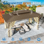 HOTEEL 10x15 Hardtop Gazebo on Clearance with Heavy Duty Galvanized Steel Double Metal roof,Aluminum Frame,Patio Gazebo with Curtains and Netting,Outdoor Permanent Gazebo Pavillon for Backyard,Bronw