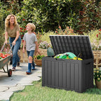 Outdoor Storage Box, 50 Gallon Deck Box Waterproof, Resin Patio Storage Bin for Package Delivery, Patio Furniture Cushion, Garden Tools, Pool Accessories, Weatherproof, Black
