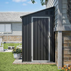 4x8 FT Lean to Metal Shed,Outdoor Storage Shed W/Floor Frame & Reversible Installation,All Weather Waterproof Garden Tool House W/Lockable Door & 2 Air Vents,for Backyard,Patio,Lawn,Black