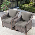 Outdoor Wicker Patio Chairs Set of 2 - Heavy Duty Outside Modern PE Rattan Lawn Chair for Front Porch Balcony Backyard Yard Deck Poolside Apartment – Brown/Grey