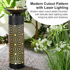 Glitzhome Modern Black Metal Cutout Water Fountain - 36'' Outdoor Bird Bath Fountain with LED Light & Pump - Freestanding Waterfalls Garden Fountains for Patio Backyard Porch Patio Decor