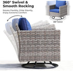 ovios 9 Pieces Patio Furniture Set, Outdoor Wicker Sectional Sofa with 42" Firepit Table Swivel Chair, Modern Modular Deep Seat Rattan Couch Conversation Sets, Navy Blue