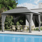 Heavy Duty Gazebo, 11 x 13 Ft Outdoor Patio Pavilion with Galvanized Steel Metal Frame and Double Roof, Curtain and Netting Included, for Outside, Garden, Yard & Lawn