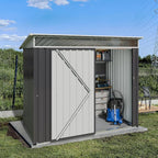 JY QAQA 6x4 FT Metal Outdoor Garden Storage Shed, Waterproof Metal Garden Sheds with Window and Lockable Double Door, Weather Resistant Steel Tool Storage House Shed for Patio,Lawn