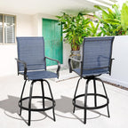 Vongrasig 2 Piece Patio Swivel Bar Chairs, All Weather Metal Textile High Swivel Bar Stools Chairs, Outdoor High Top Bistro Set for Backyard, Lawn Garden, Balcony, Denim Blue