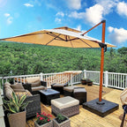 PURPLE LEAF 9' X 12' Double Top Deluxe Wood Pattern Rectangle Patio Umbrella Offset Hanging Umbrella Outdoor Market Umbrella Garden Umbrella, Beige