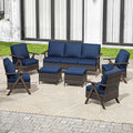 7 Pieces Patio Furniture Set,Outdoor Sofa & High Back Wicker Patio Chairs, Patio Conversation Set with Ottoman for Deck Yard and Poolside