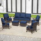 7 Pieces Patio Furniture Set,Outdoor Sofa & High Back Wicker Patio Chairs, Patio Conversation Set with Ottoman for Deck Yard and Poolside