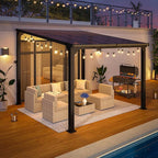 10 * 10FT Pergola,Outdoor Gazebo,Hardtop Lean to Gazebo,Wall Mounted Pergola,Pergolas Gazebos Clearance,Aluminum Frame Pergola,UV Resistant Patio Roof,Patio Awnings for Porch,Lawn,Backyard