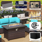Outdoor Patio Furniture Set with Propane Fire Pit Table, 8 Pcs Outdoor Furniture Patio Sectional Sofas Conversation Sets w/ETL Approved 43" Gas Outdoor Fire Table & Coffee Table Turquoise