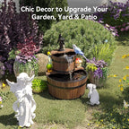 Aoxun 2-Tier Outdoor Water Fountain, Wood Barrel Cascading with Electric Decorative Hand Pump, Rustic Waterfall Fountain for Garden, Backyard, Patio, Porch, Yard