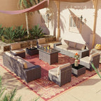 Outdoor Patio Furniture Set with Propane Fire Pit Table, 13 Pieces Outdoor Furniture Patio Sectional Sofas Conversation Sets w/ETL Approved 43" Gas Outdoor Fire Table & Coffee Table (Brown).