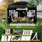 COBIZI 10x10 Pop up Canopy Tent with Sidewalls,One Person Setup, Waterproof,3 Adjustable Height,Outdoor Commercial Gazebo with Air Vent, Reflective Strip,4 Sandbags for Garden,Party, Beach,(Black)