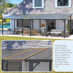 AECOJOY 26' x 10' Gazebo for Patio, Large Wall-Mounted Hard Top Lean-to Gazebo Pergola with Roof 10' x 26' on Clearance, Heavy Duty Patio Awnings for Decks, Backyard