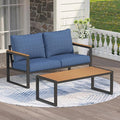 Outdoor Furniture Set, Patio Loveseat and Coffee Table, Outdoor Conversation Chair Sets for Balcony Backyard Park Garden, Blue